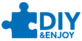 DIY & Enjoy logo featuring a white puzzle piece on a blue background, symbolizing creativity and hands-on fun.