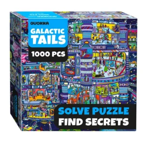 Box of Quokka Galactic Tails 1000-piece puzzle with colorful, detailed sci-fi artwork.